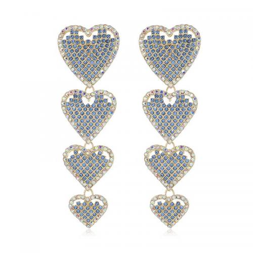 Pendientes de Perno de Aleación de Zinc, Corazón, chapado en oro KC, Joyería & para mujer & con diamantes de imitación, libre de níquel, plomo & cadmio, 95x29mm, Vendido por Par