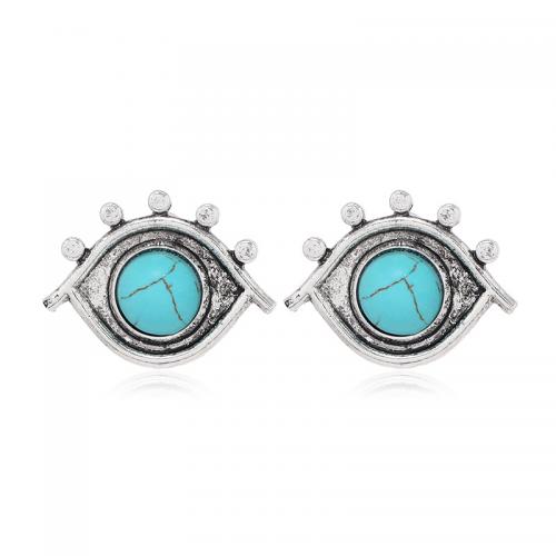 Pendientes de Perno de Aleación de Zinc, con turquesa, Joyería & para mujer, libre de níquel, plomo & cadmio, 22x28mm, Vendido por Par