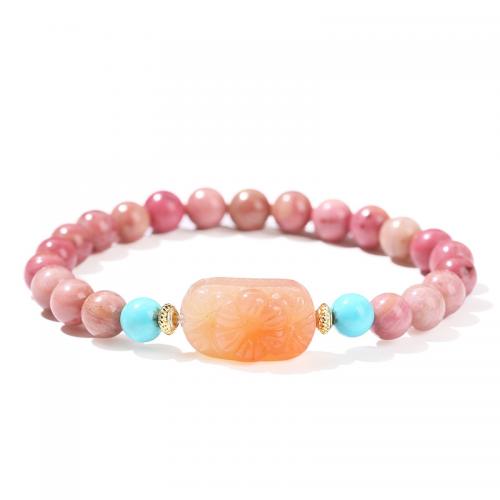 Rhodonite Bracelet, le Yanyuan Agate & Sinc Alloy, lámhdhéanta, nádúrtha & do bhean, Fad Thart 7 Inse, Díolta De réir PC