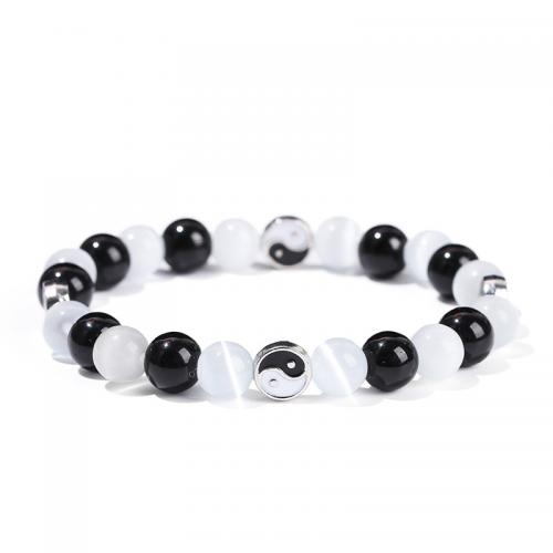 Oeil de chat bracelet, avec alliage de zinc, Rond, fait à la main, unisexe & normes différentes pour le choix & émail, Longueur Environ 7-8 pouce, Vendu par PC