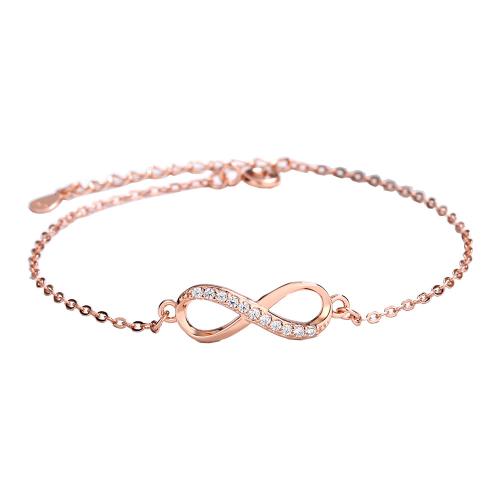 plata de ley 925 Pulsera, con 1.2inch extender cadena, Infinito, chapado, micro arcilla de zirconia cúbica & para mujer & hueco, más colores para la opción, longitud aproximado 6.7 Inch, Vendido por UD