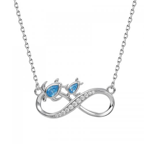 925 argento sterlina collana, with 1.2inch extender chain, Infinito, placcato platino, Micro spianare cubic zirconia & per la donna & cavo, Lunghezza Appross. 16.5 pollice, Venduto da PC