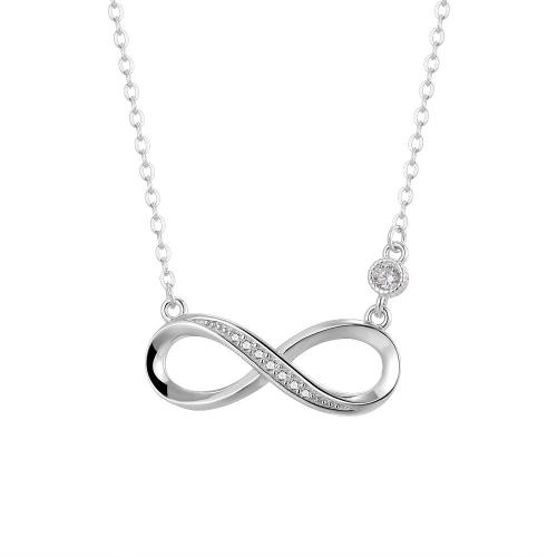 925 de prata esterlina colar, with 1.2inch extender chain, Infinito, platinado, micro pavimento em zircônia cúbica & para mulher & vazio, comprimento Aprox 16.5 inchaltura, vendido por PC