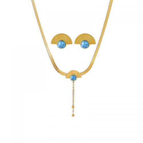 Parures de bijoux, Acier titane, avec turquoise, avec 5cm chaînes de rallonge, bijoux de mode & pour femme, plus de couleurs à choisir, Longueur Environ 40 cm, Vendu par PC