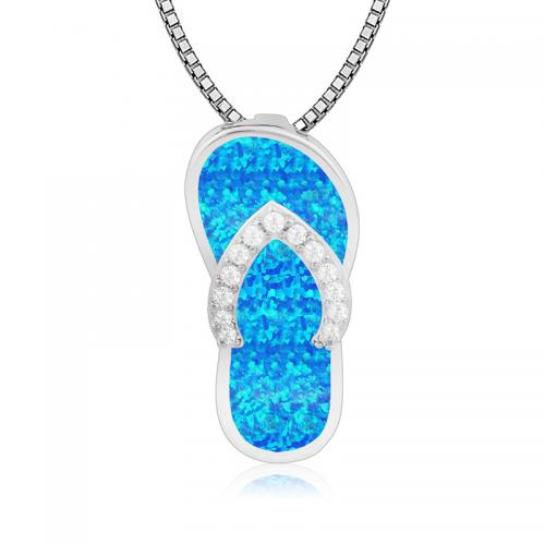 Collana in ottone di stesa Micro zircone cubico, with Opale, with 5cm extender chain, Pantofola, placcato color argento, gioielli di moda & unisex & con strass, blu, assenza di nichel,piombo&cadmio, 11.50x25mm, Lunghezza Appross. 45 cm, Venduto da PC