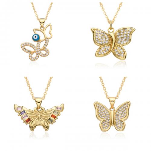 Collier en laiton cubique Zircon Micro Pave, papillon, Placage de couleur d'or, bijoux de mode & styles différents pour le choix & pavé de micro zircon & pour femme & émail & creux, plus de couleurs à choisir, protéger l'environnement, sans nickel, plomb et cadmium, Longueur Environ 41-50 cm, Vendu par PC