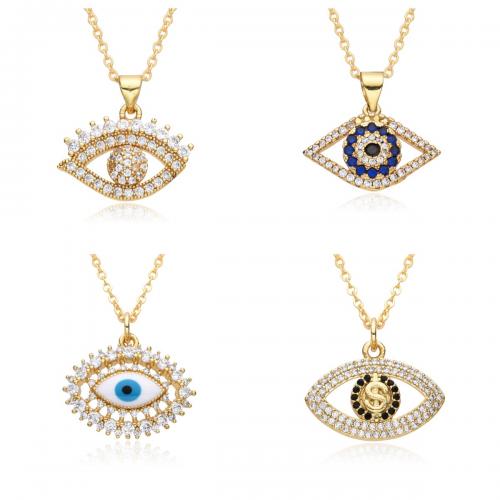 Evil Eye smykker halskæde, Messing, guldfarve belagt, mode smykker & forskellige stilarter for valg & Micro Pave cubic zirconia & for kvinde & emalje & hule, flere farver til valg, nikkel, bly & cadmium fri, Længde Ca. 41-50 cm, Solgt af PC