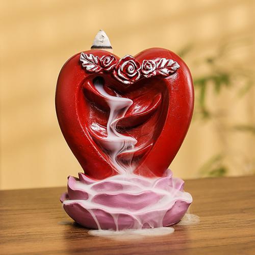 Porcelæn tilbagestrømning røgelse brænder, Resin, Heart, halv håndlavet, til hjemmet og kontoret & Bæredygtig, nikkel, bly & cadmium fri, 88x80x108mm, Solgt af PC