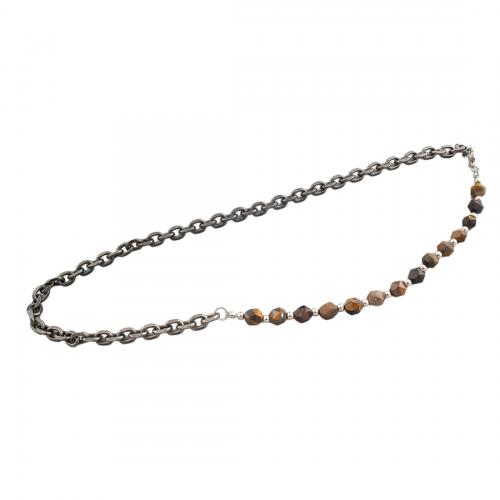 Gemstone smycken halsband, 304 rostfritt stål, med Tiger Eye, mode smycken & Unisex, 7.50mm, Längd Ca 57 cm, Säljs av PC