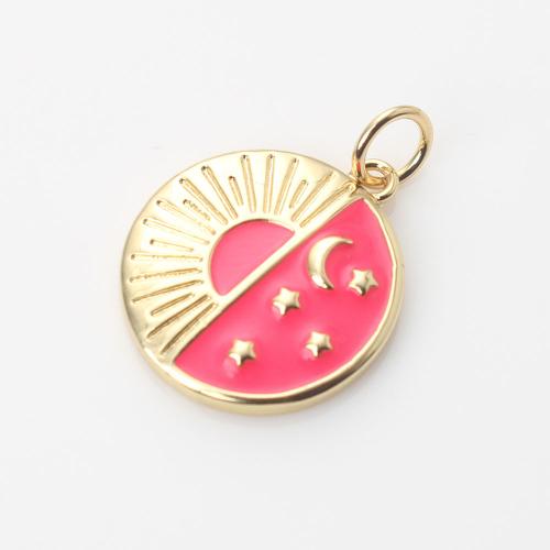 Brass Jewelry Pendants Round gold color plated DIY & enamel red nickel lead & cadmium free Sold By PC