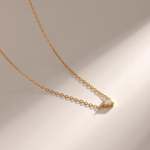 Stainless Steel Jewelry Necklace 304 Stainless Steel with 5cm extender chain plated fashion jewelry & with rhinestone golden Length 40 cm Sold By PC