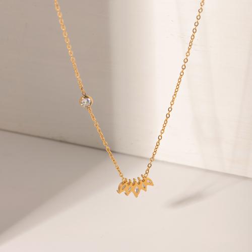 Stainless Steel Jewelry Necklace 304 Stainless Steel with 5cm extender chain plated fashion jewelry & with rhinestone golden Length 40 cm Sold By PC