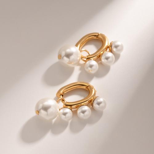 Cruach dhosmálta Buail Earring, 304 Cruach dhosmálta, le ABS Pearl plaisteach, plátáilte, jewelry faisin, órga, Díolta De réir Péire