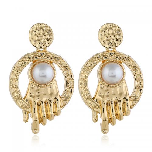 Zinc Alloy Stud Earring with Plastic Pearl stoving varnish fashion jewelry & for woman gold nickel lead & cadmium free Sold By Pair