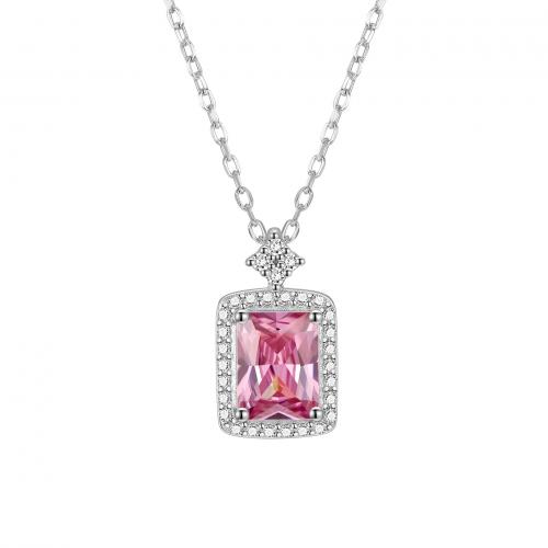 Kubieke Zircon Micro effenen Sterling zilveren ketting, 925 Sterling Zilver, met 5CM extender keten, plated, micro pave zirconia & voor vrouw, meer kleuren voor de keuze, Lengte Ca 40 cm, Verkocht door PC