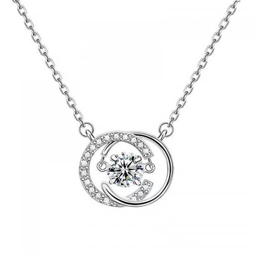 Kubieke Zircon Micro effenen Sterling zilveren ketting, 925 Sterling Zilver, met 5CM extender keten, plated, micro pave zirconia & voor vrouw, platina kleur, Lengte Ca 40 cm, Verkocht door PC