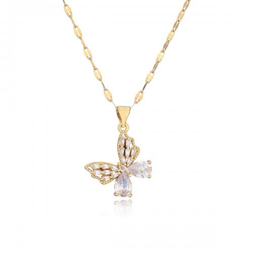 Cubic Zircon Micro Pave Brass Necklace Butterfly plated micro pave cubic zirconia & for woman Sold By PC