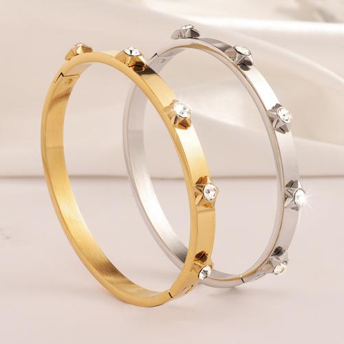 Stainless Steel Bangle 304 Stainless Steel plated for woman & with rhinestone Sold By PC