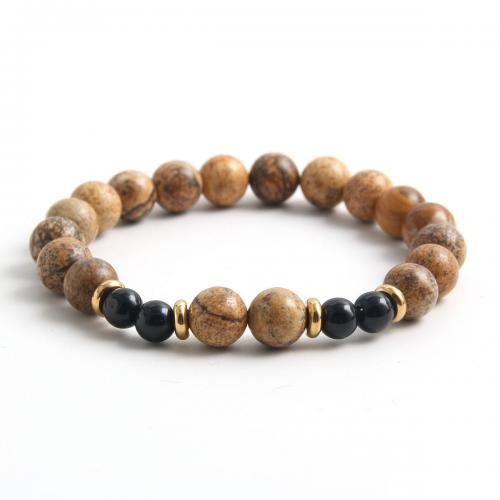 ädelsten armband, 304 rostfritt stål, med Natursten & Picture Jasper, polerad, Unisex & olika stilar för val, fler färger för val, Säljs av PC