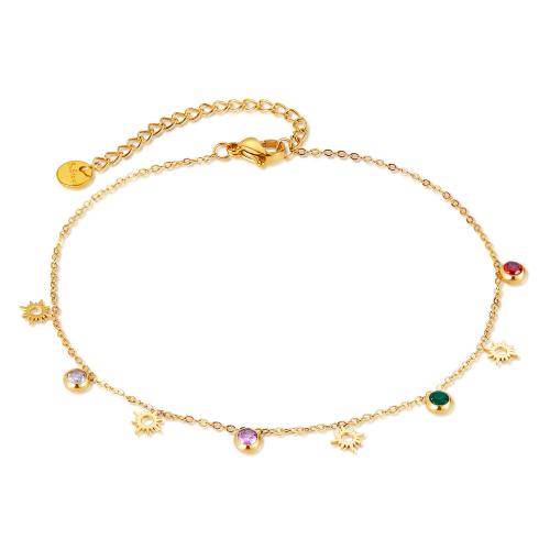 Мода ювелирные изделия anklet, титан, инкрустированное микро кубического циркония & Женский, Золотой, продается PC