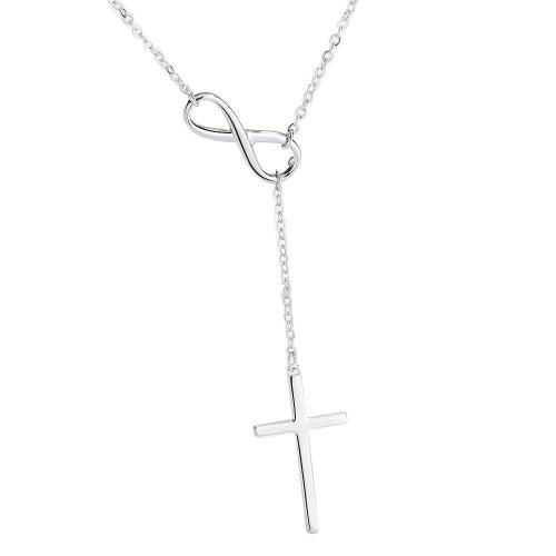 Argent sterling 925 collier, croix, Plaqué de platine, pour femme, Longueur Environ 17.7 pouce, Vendu par PC