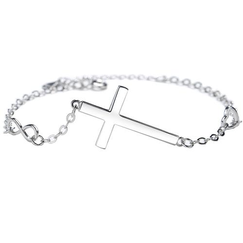 925 Sterling Silver Bracelet, Cross, platanam plátáilte, jewelry faisin & do bhean, Fad Thart 7 Inse, Díolta De réir PC