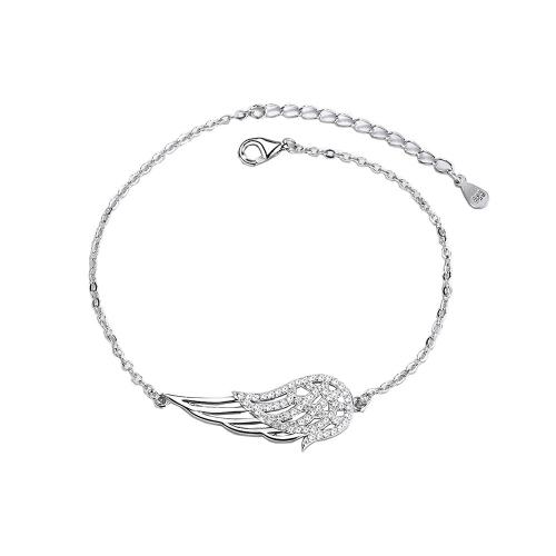 925 Sterling Sølv Armbånd, med 1.2inch extender kæde, Angel Wing, platineret, Micro Pave cubic zirconia & for kvinde & hule, Længde Ca. 6.7 inch, Solgt af PC