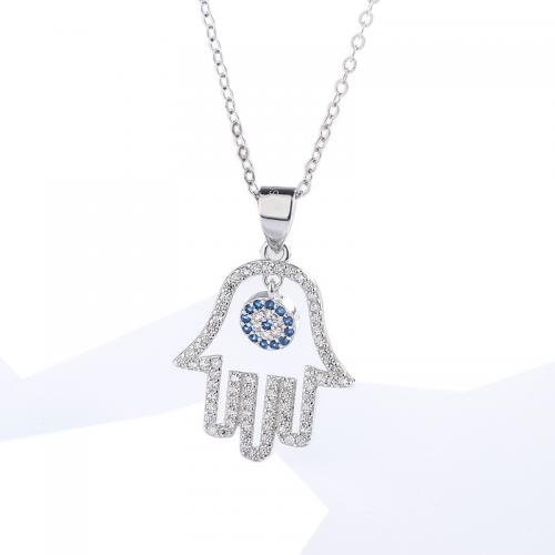 925 Sterling Silver Jewelry Set, 925 sterline d'argento, Hamsa, placcato platino, stili diversi per la scelta & Micro spianare cubic zirconia & per la donna & cavo, Venduto da PC