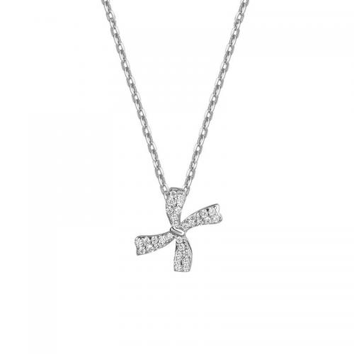 925 sterline d'argento collana, with 1.2inch extender chain, Nodo di Cravatta, placcato platino, Micro spianare cubic zirconia & per la donna, Lunghezza Appross. 16.5 pollice, Venduto da PC