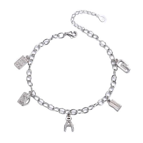 925 Sterling Sølv Armbånd, med 1.2inch extender kæde, Alfabet bogstav, platineret, Micro Pave cubic zirconia & for kvinde, Længde Ca. 6.7 inch, Solgt af PC