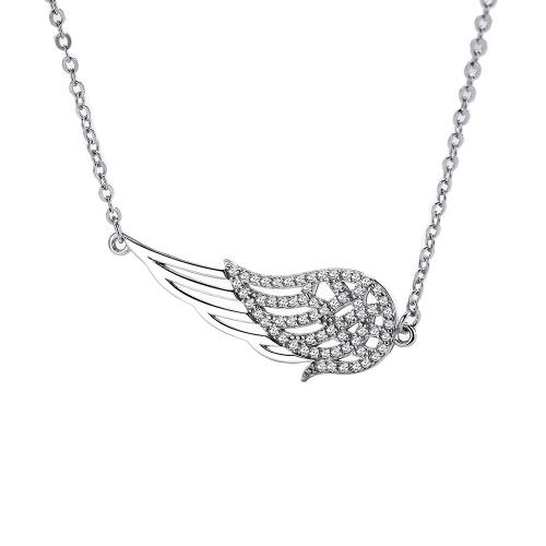 925 sterling zilver Halsketting, met 1.2inch extender keten, Angel Wing, geplatineerd, micro pave zirconia & voor vrouw & hol, Lengte Ca 16.5 inch, Verkocht door PC