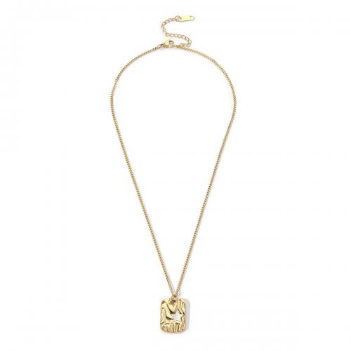 Collier d'acier titane, avec coquille, rectangle, bijoux de mode & pour femme, doré, Longueur Environ 41-47.3 cm, Vendu par PC