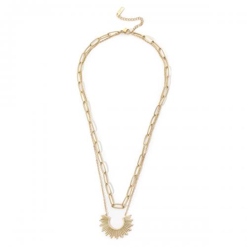 Collier d'acier titane, Double couche & bijoux de mode & pour femme, doré, Longueur Environ 41-47 cm, Vendu par PC