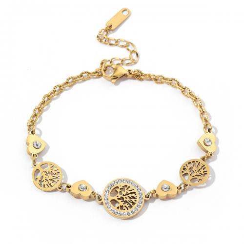 Pulsera de acero de titanio, Partículas de acero, Redondo aplanado, Joyería & para mujer & con diamantes de imitación, dorado, longitud aproximado 18-23 cm, Vendido por UD