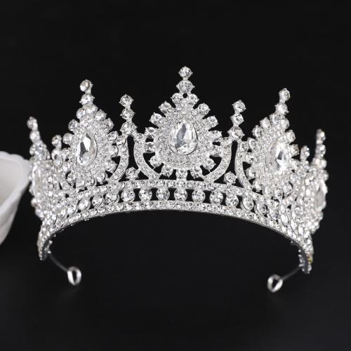 Tiaras, liga de zinco, with cristal, joias de moda & para mulher & com strass, prateado, níquel, chumbo e cádmio livre, diameter 140mm, height 75mm, arc length 280-300mm, vendido por PC