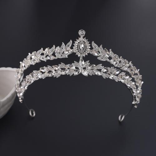 Tiaras, liga de zinco, joias de moda & para mulher & com strass, prateado, níquel, chumbo e cádmio livre, diameter 140mm, height 70mm, arc length 280-300mm, vendido por PC