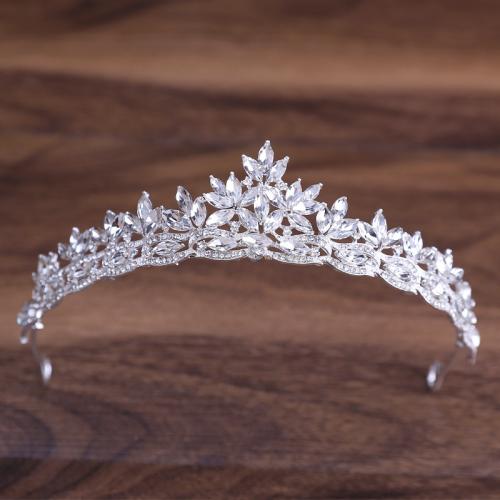 Tiaras, liga de zinco, with cristal, joias de moda & para mulher & com strass, prateado, níquel, chumbo e cádmio livre, 140x70mm, vendido por PC