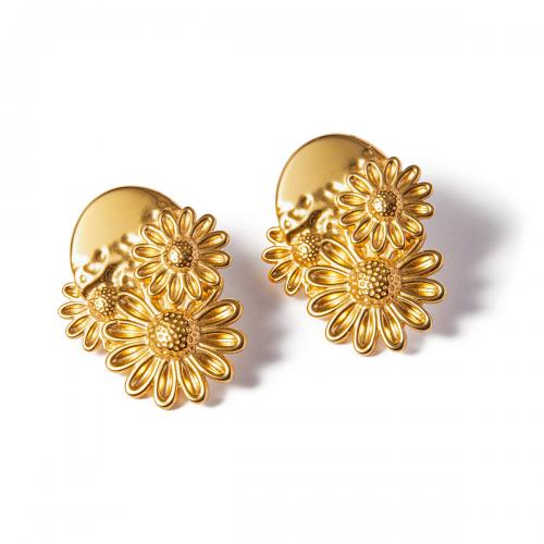 Cruach dhosmálta Graí Earrings, 304 Cruach dhosmálta, Daisy, 18K ór plátáilte, jewelry faisin & do bhean, órga, 36x28.40mm, Díolta De réir Péire