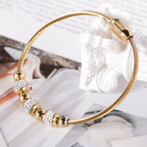 304 roestvrij staal European Bangle, mode sieraden & voor vrouw & met strass, meer kleuren voor de keuze, Lengte Ca 17 cm, Verkocht door PC