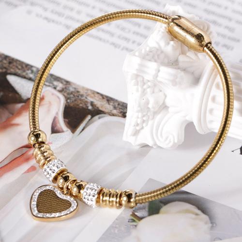 304 roestvrij staal European Bangle, Hart, mode sieraden & voor vrouw & met strass, meer kleuren voor de keuze, Lengte Ca 17 cm, Verkocht door PC