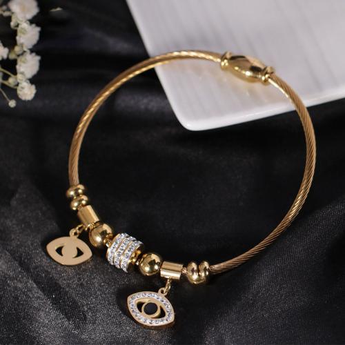 304 roestvrij staal European Bangle, Boze oog, mode sieraden & voor vrouw & met strass, meer kleuren voor de keuze, Lengte Ca 17 cm, Verkocht door PC