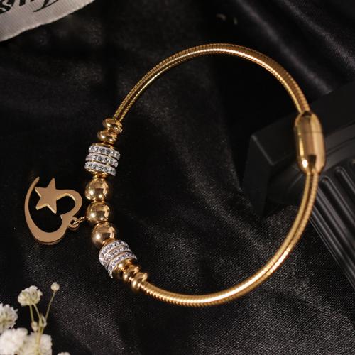 Acier inoxydable 304 European Bracelet, Lune et Etoile, bijoux de mode & pour femme & avec strass, plus de couleurs à choisir, Longueur Environ 17 cm, Vendu par PC