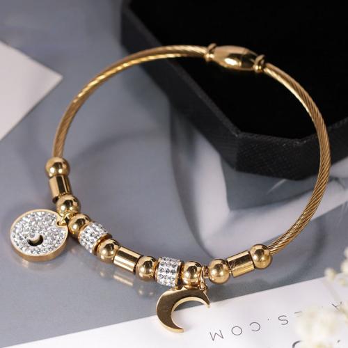 304 roestvrij staal European Bangle, Maan, mode sieraden & voor vrouw & met strass, meer kleuren voor de keuze, Lengte Ca 17 cm, Verkocht door PC