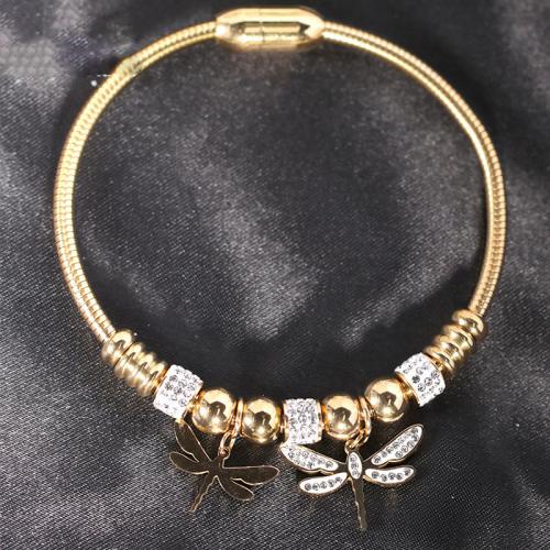 304 roestvrij staal European Bangle, Dragonfly, mode sieraden & voor vrouw & met strass, meer kleuren voor de keuze, Lengte Ca 17 cm, Verkocht door PC