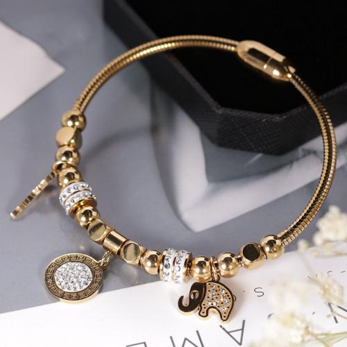 304 roestvrij staal European Bangle, Olifant, mode sieraden & voor vrouw & met strass, meer kleuren voor de keuze, Lengte Ca 17 cm, Verkocht door PC