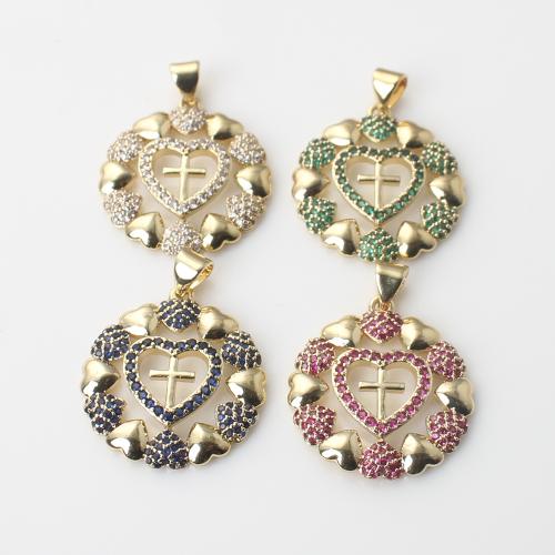 Cúbicos Circonia Colgante Latón Micro pavimenta, metal, Corazón, chapado en color dorado, Bricolaje & micro arcilla de zirconia cúbica, más colores para la opción, libre de níquel, plomo & cadmio, 23.90x21.90x3.30mm, Vendido por UD