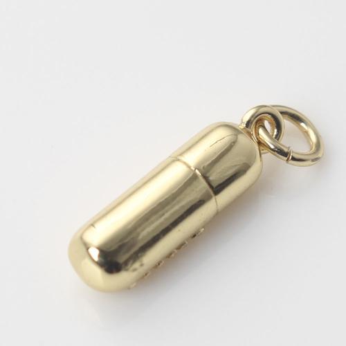 Bijoux pendentifs en laiton, capsule, Placage de couleur d'or, DIY, protéger l'environnement, sans nickel, plomb et cadmium, 17x4.70x4.70mm, Vendu par PC