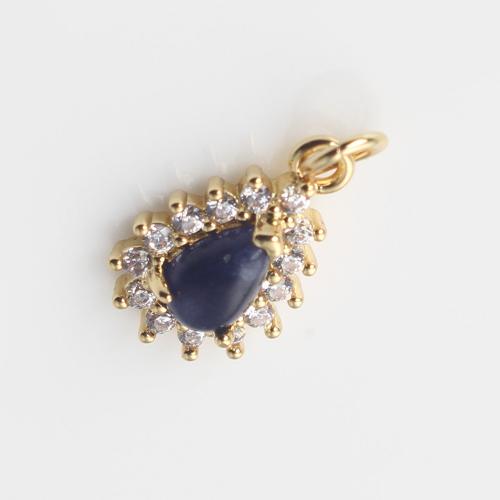 Messing hanger met micro-paved kubieke zirconia's, met Gemstone Chips, Traan, gold plated, DIY & micro pave zirconia, blauw, nikkel, lood en cadmium vrij, 12.90x8.40x4.10mm, Verkocht door PC