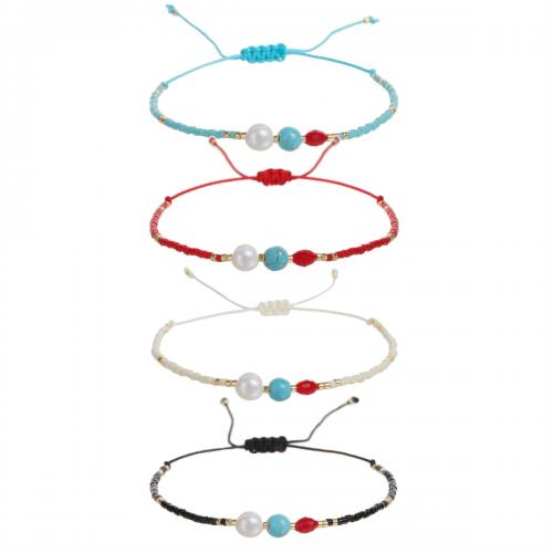 Bracelet de perles de verre, Seedbead, avec Fil de coton & turquoise & perle de plastique, fait à la main, bijoux de mode & unisexe, plus de couleurs à choisir, Longueur Environ 18-23 cm, Vendu par PC