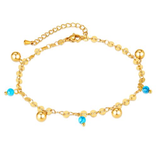 Roestvrijstalen Anklet, 316 Roestvrij staal, met turkoois, met 5CM extender keten, plated, voor vrouw, gouden, Lengte Ca 22 cm, Verkocht door PC